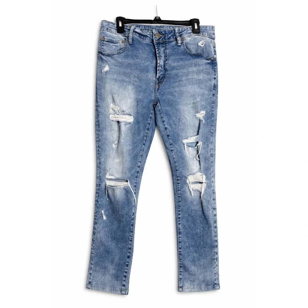 American Eagle Sticked Skinny Jeans Mens 34x30 Distressed Light‎ Wash Denim